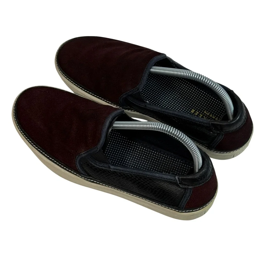 Ted Baker London Teutra 2 Mens Burgundy Suede Navy Leather Slip On Sneakers US 7